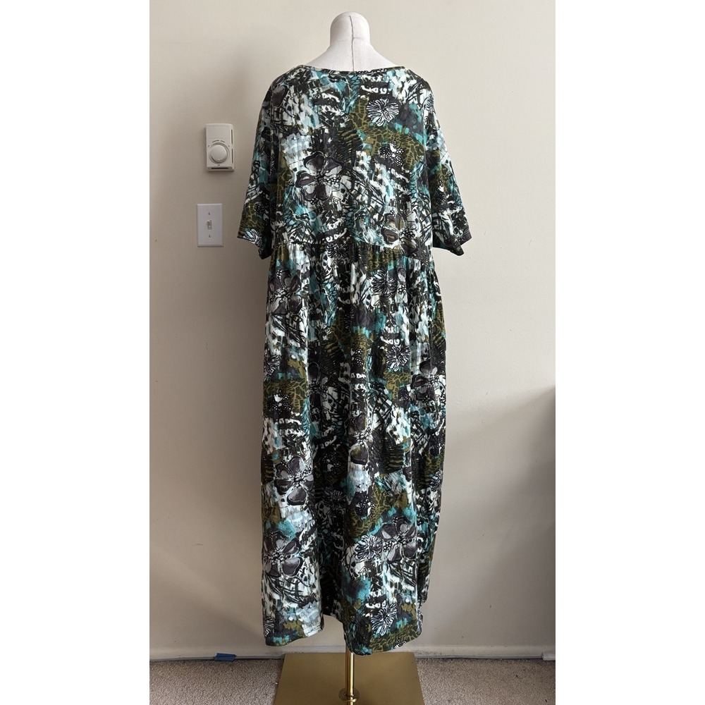 Ulla Popken 20 22 Plus Size Floral Green Blue Boho Cotton Pockets - Picture 8 of 9